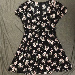 Black V-Neck Floral Dress